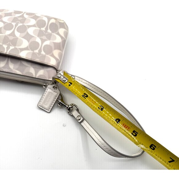 Coach Signature Ivory Taupe Coated Canvas Wristlet Gray Satin Lining Classic - Picture 15 of 15